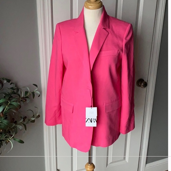 NWT GORGEOUS ZARA STRAIGHT BLAZER WITH POCKETS Fuchsia size S Blogger Favorite - Picture 7 of 16